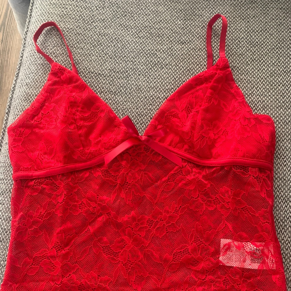 Red Sheer Lace Tank